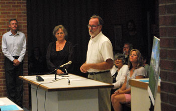 From left: Scott Betzoldt of Midwestern Consulting, Ann Arbor Housing Commission executive director Jennifer Hall, and project architect for AAHC's proposed development at 3451 Platt Road.